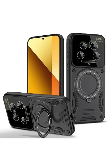 Newface Xiaomi Mi 14 Ultra Kılıf Joy Lens Standlı Kapak - Siyah resmi