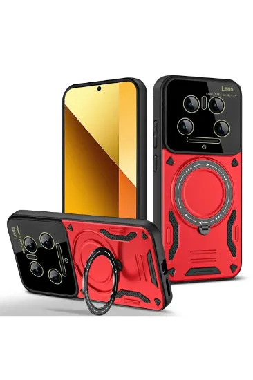 Newface Xiaomi Mi 14 Ultra Kılıf Joy Lens Standlı Kapak - Kırmızı resmi