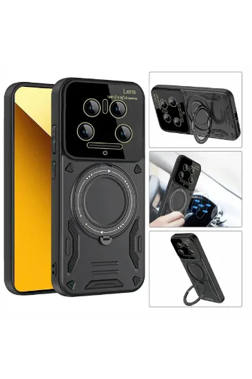 Newface Xiaomi Mi 14 Ultra Kılıf Joy Lens Standlı Kapak - Kırmızı resmi