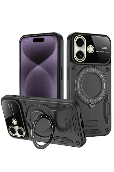 Newface iPhone 16 Kılıf Joy Lens Standlı Kapak - Siyah resmi