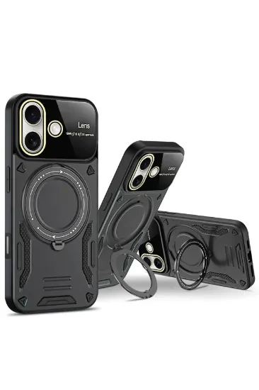 Newface iPhone 16 Kılıf Joy Lens Standlı Kapak - Lacivert resmi