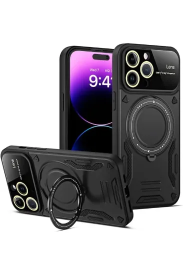 Newface iPhone 16 Pro Kılıf Joy Lens Standlı Kapak - Siyah resmi