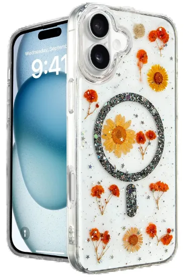 Newface iPhone 16 Plus Kılıf Daisy Simli Magsafe Kapak - Siyah resmi