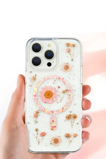 Newface iPhone 16 Plus Kılıf Daisy Simli Magsafe Kapak - Mavi resmi