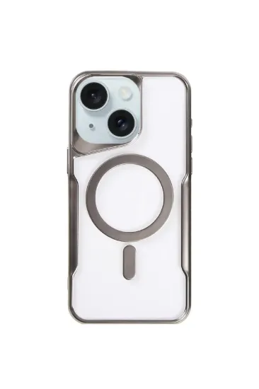 Newface iPhone 15 Plus Kılıf Boyi Magsafe Silikon Kapak - Titan Gri resmi