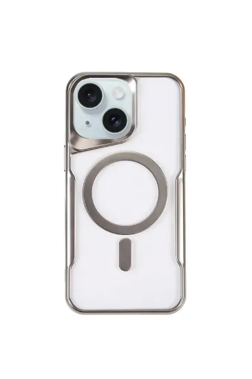 Newface iPhone 15 Plus Kılıf Boyi Magsafe Silikon Kapak - Gümüş resmi