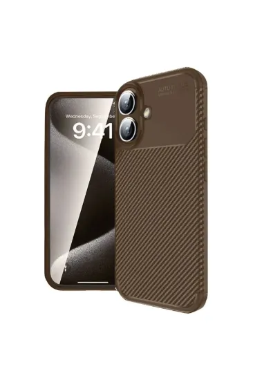 Newface iPhone 16 Kılıf Auto Focus Karbon Kapak - Kahverengi resmi
