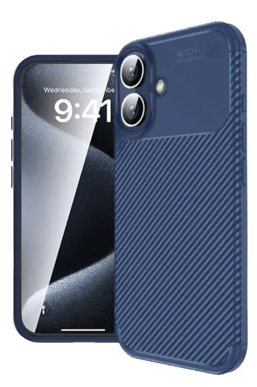 Newface iPhone 16 Plus Kılıf Auto Focus Karbon Kapak - Lacivert resmi