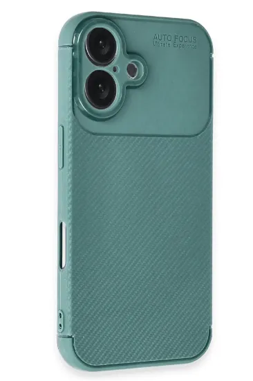 Newface iPhone 16 Plus Kılıf Auto Focus Karbon Kapak - Koyu Yeşil resmi