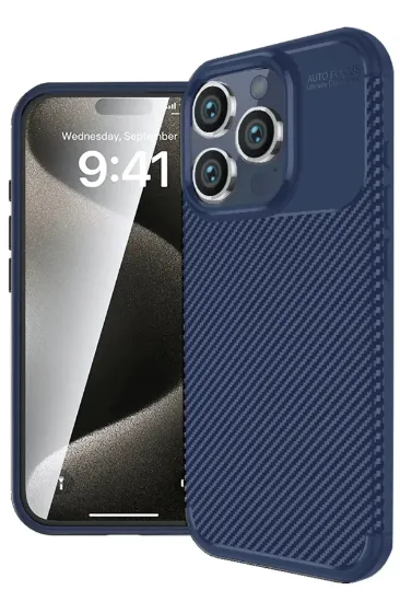 Newface iPhone 16 Pro Max Kılıf Auto Focus Karbon Kapak - Lacivert resmi