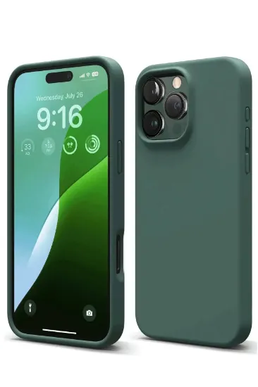 Newface iPhone 16 Pro Max Kılıf Nano içi Kadife Silikon - Koyu Yeşil resmi
