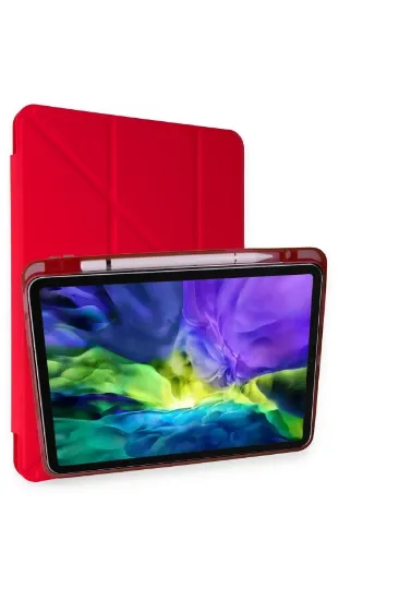 Newface iPad Pro 11 (2024) Kılıf Kalemlikli Mars Tablet Kılıfı - Kırmızı resmi