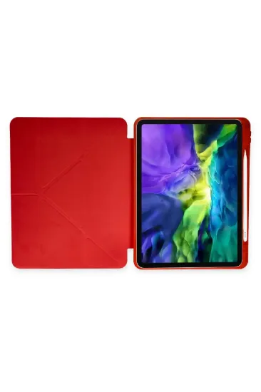 Newface iPad Pro 11 (2024) Kılıf Kalemlikli Mars Tablet Kılıfı - Kırmızı resmi