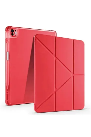 Newface iPad Pro 13 (2024) Kılıf Kalemlikli Mars Tablet Kılıfı - Kırmızı resmi