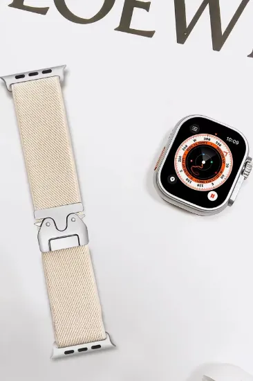 Newface Apple Watch 42mm Forest Kumaş Kordon - Krem resmi