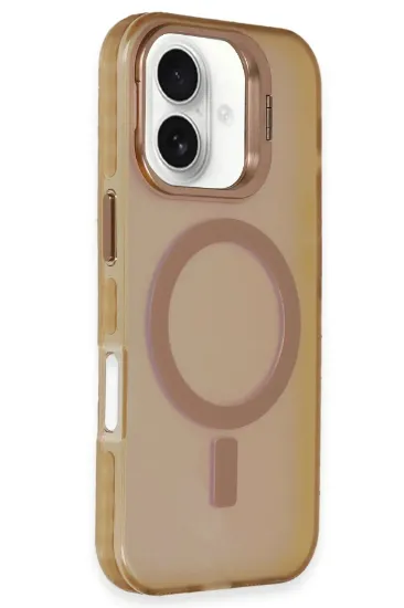 Newface iPhone 16 Plus Kılıf Primera Magsafe Standlı Kapak - Gold resmi