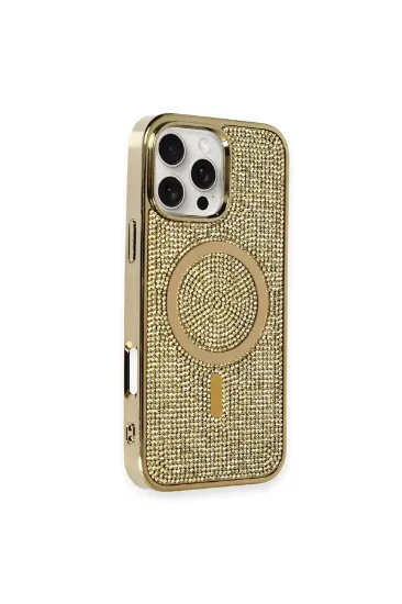 Newface iPhone 16 Pro Max Kılıf Diamond Magsafe Kapak - Gold resmi