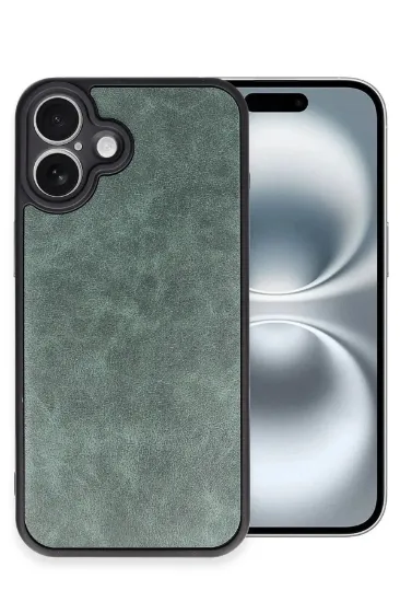 Newface iPhone 16 Plus Kılıf Aras Deri Kapak - Koyu Yeşil resmi