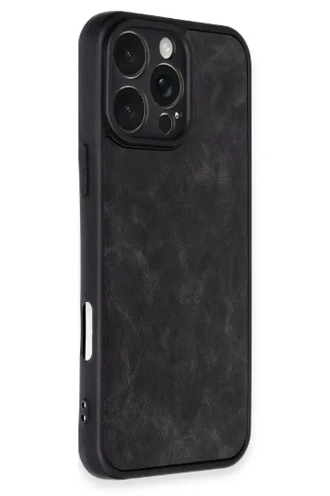 Newface iPhone 16 Pro Kılıf Aras Deri Kapak - Siyah resmi