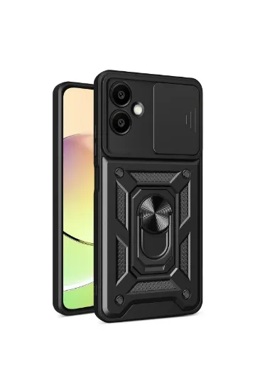Newface Samsung Galaxy A06 Kılıf Pars Lens Yüzüklü Silikon - Siyah resmi