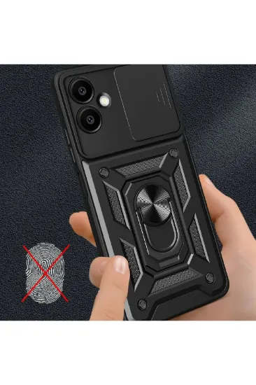 Newface Samsung Galaxy A06 Kılıf Pars Lens Yüzüklü Silikon - Siyah resmi