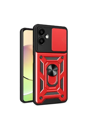 Newface Samsung Galaxy A06 Kılıf Pars Lens Yüzüklü Silikon - Kırmızı resmi