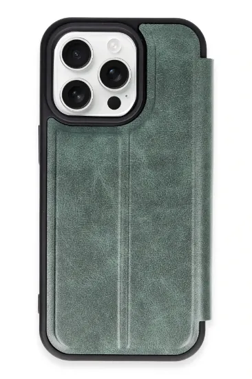 Newface iPhone 14 Pro Max Kılıf Flip Cover - Koyu Yeşil resmi