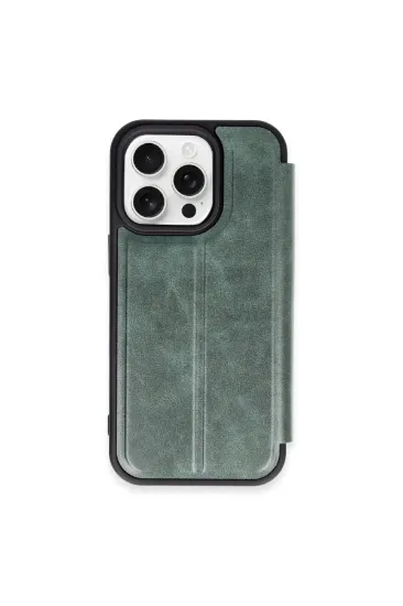 Newface iPhone 15 Pro Max Kılıf Flip Cover - Koyu Yeşil resmi