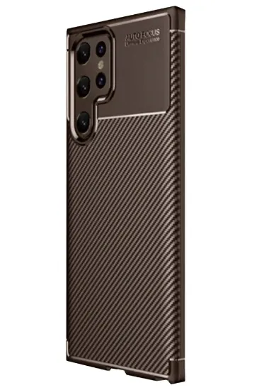 Newface Samsung Galaxy S25 Ultra Kılıf Auto Focus Karbon Kapak - Kahverengi resmi
