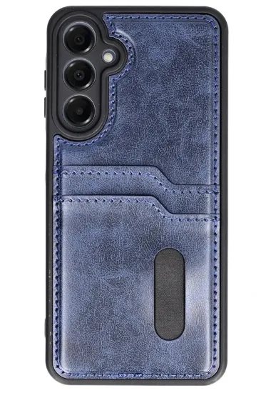 Newface Samsung Galaxy A16 5G Kılıf Sara Kartvizitli Deri Kılıf - Lacivert resmi