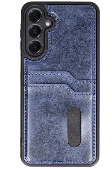 Newface Samsung Galaxy S24 FE Kılıf Sara Kartvizitli Deri Kılıf - Lacivert resmi