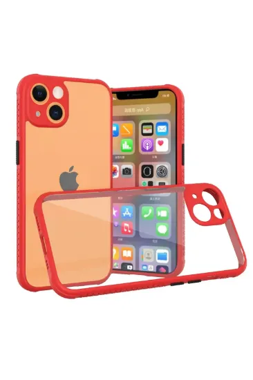 Newface iPhone 13 Mini Kılıf Miami Şeffaf Silikon - Kırmızı resmi