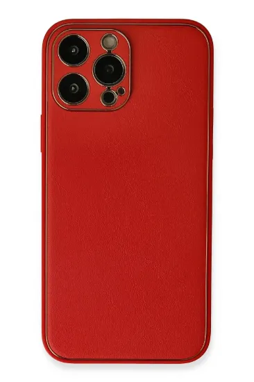 Newface iPhone 13 Pro Kılıf Coco Deri Silikon Kapak - Kırmızı resmi