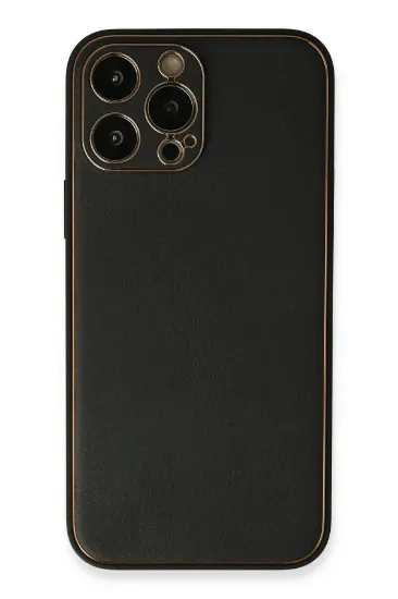 Newface iPhone 13 Pro Max Kılıf Coco Deri Silikon Kapak - Siyah resmi