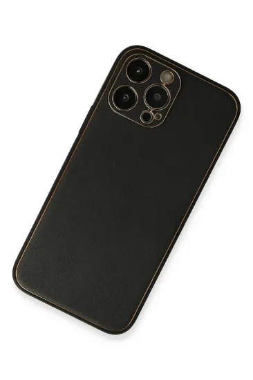 Newface iPhone 13 Pro Max Kılıf Coco Deri Silikon Kapak - Siyah resmi