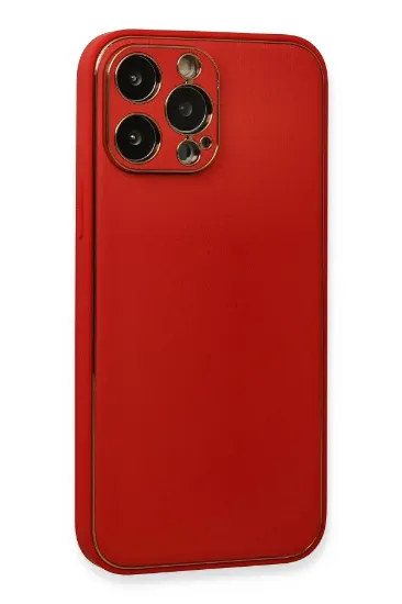 Newface iPhone 13 Pro Max Kılıf Coco Deri Silikon Kapak - Kırmızı resmi