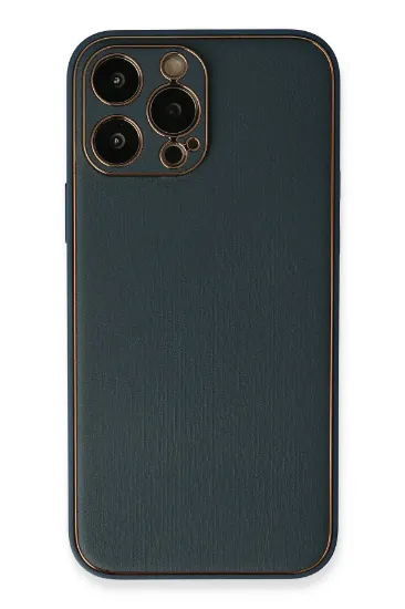 Newface iPhone 13 Pro Max Kılıf Coco Deri Silikon Kapak - Mavi resmi