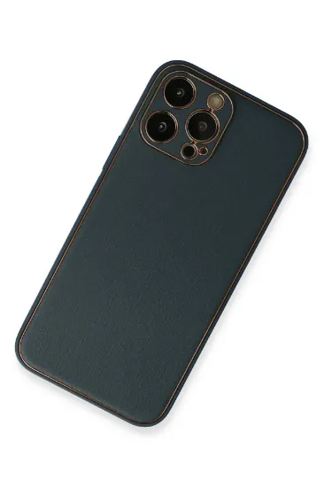 Newface iPhone 13 Pro Max Kılıf Coco Deri Silikon Kapak - Mavi resmi