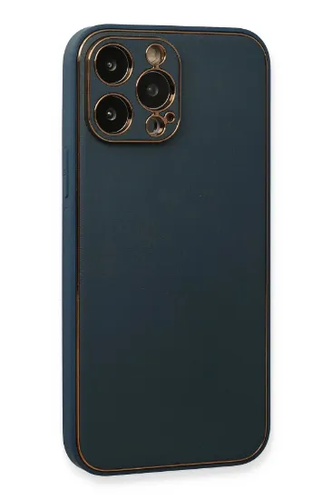 Newface iPhone 13 Pro Max Kılıf Coco Deri Silikon Kapak - Mavi resmi