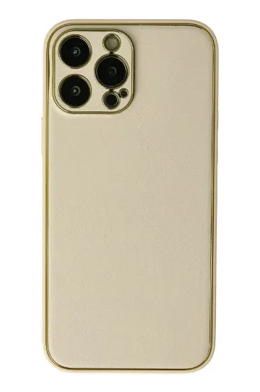 Newface iPhone 13 Pro Max Kılıf Coco Deri Silikon Kapak - Gold resmi