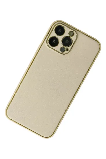 Newface iPhone 13 Pro Max Kılıf Coco Deri Silikon Kapak - Gold resmi