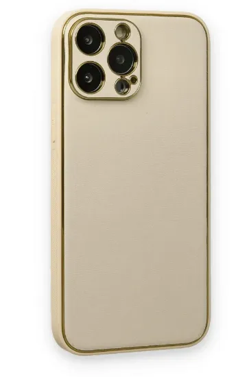 Newface iPhone 13 Pro Max Kılıf Coco Deri Silikon Kapak - Gold resmi