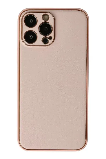Newface iPhone 13 Pro Max Kılıf Coco Deri Silikon Kapak - Pudra resmi