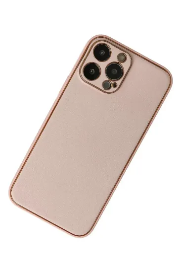 Newface iPhone 13 Pro Max Kılıf Coco Deri Silikon Kapak - Pudra resmi