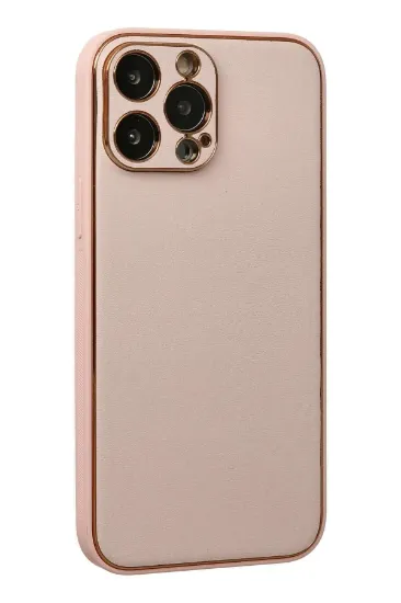 Newface iPhone 13 Pro Max Kılıf Coco Deri Silikon Kapak - Pudra resmi