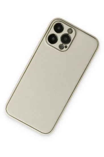 Newface iPhone 13 Pro Max Kılıf Coco Deri Silikon Kapak - Beyaz resmi