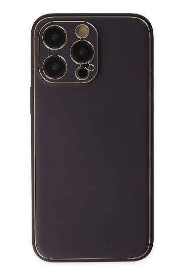 Newface iPhone 13 Pro Max Kılıf Coco Deri Silikon Kapak - Derin Mor resmi