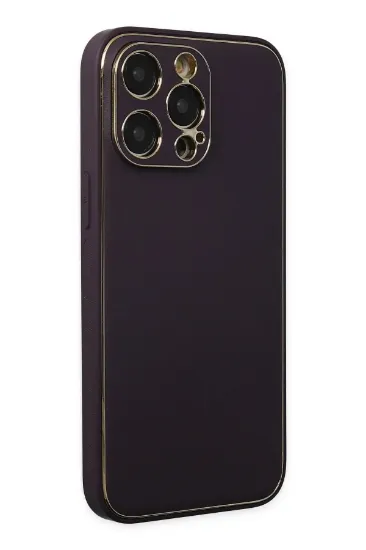 Newface iPhone 13 Pro Max Kılıf Coco Deri Silikon Kapak - Derin Mor resmi