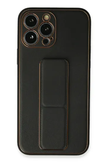 Newface iPhone 13 Pro Max Kılıf Coco Deri Standlı Kapak - Siyah resmi