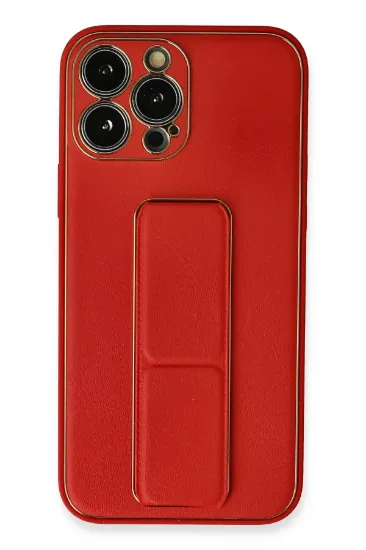 Newface iPhone 13 Pro Max Kılıf Coco Deri Standlı Kapak - Kırmızı resmi